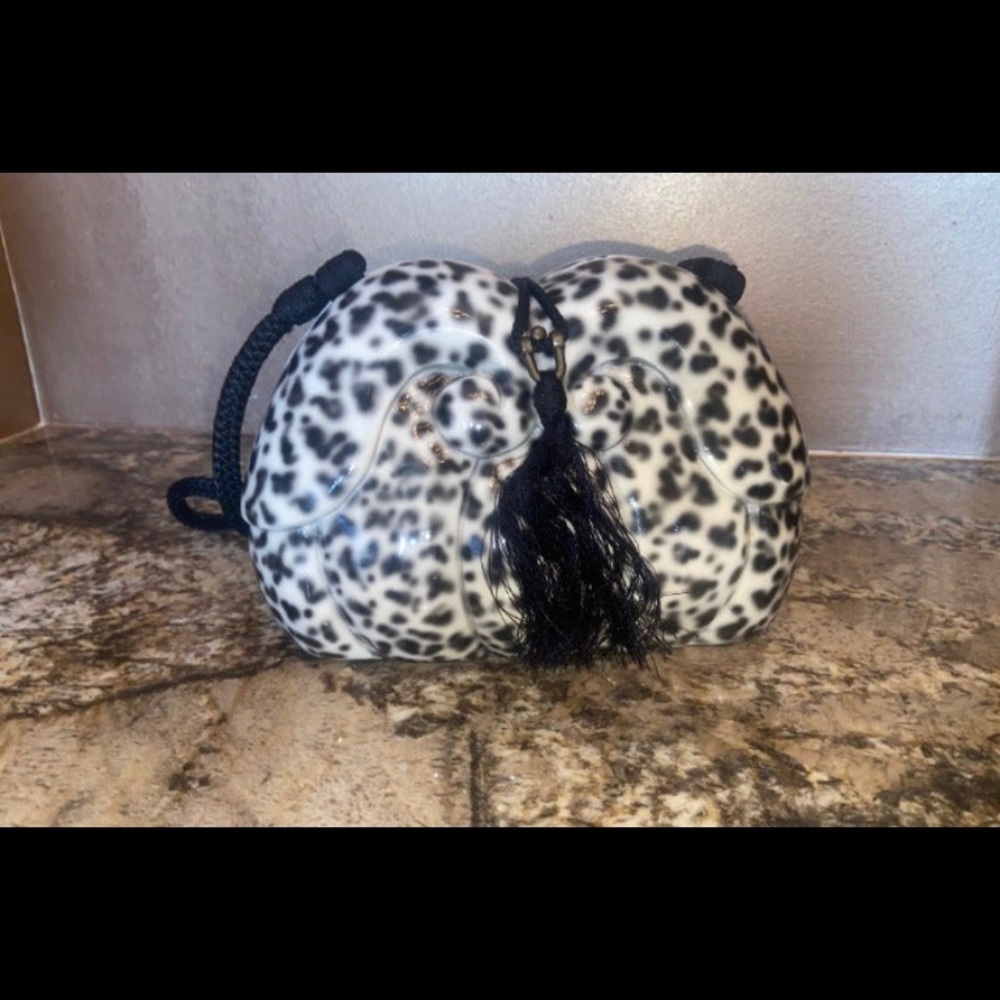 Timmy Woods of Beverly Hills Hand Carved Acacia Wood Snow Leopard Handbag Purse